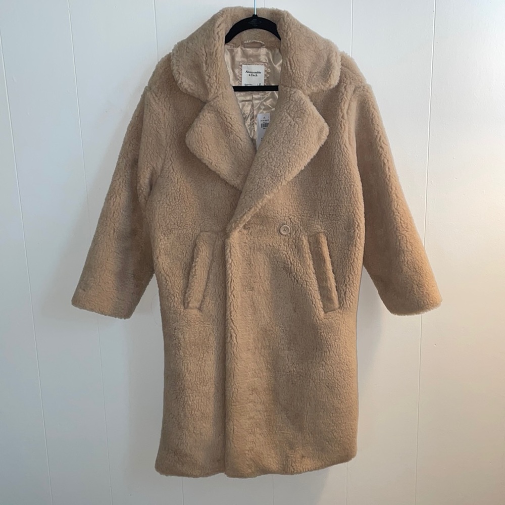 Abercrombie & Fitch Oversized Teddy Coat Light Brown Small Petite